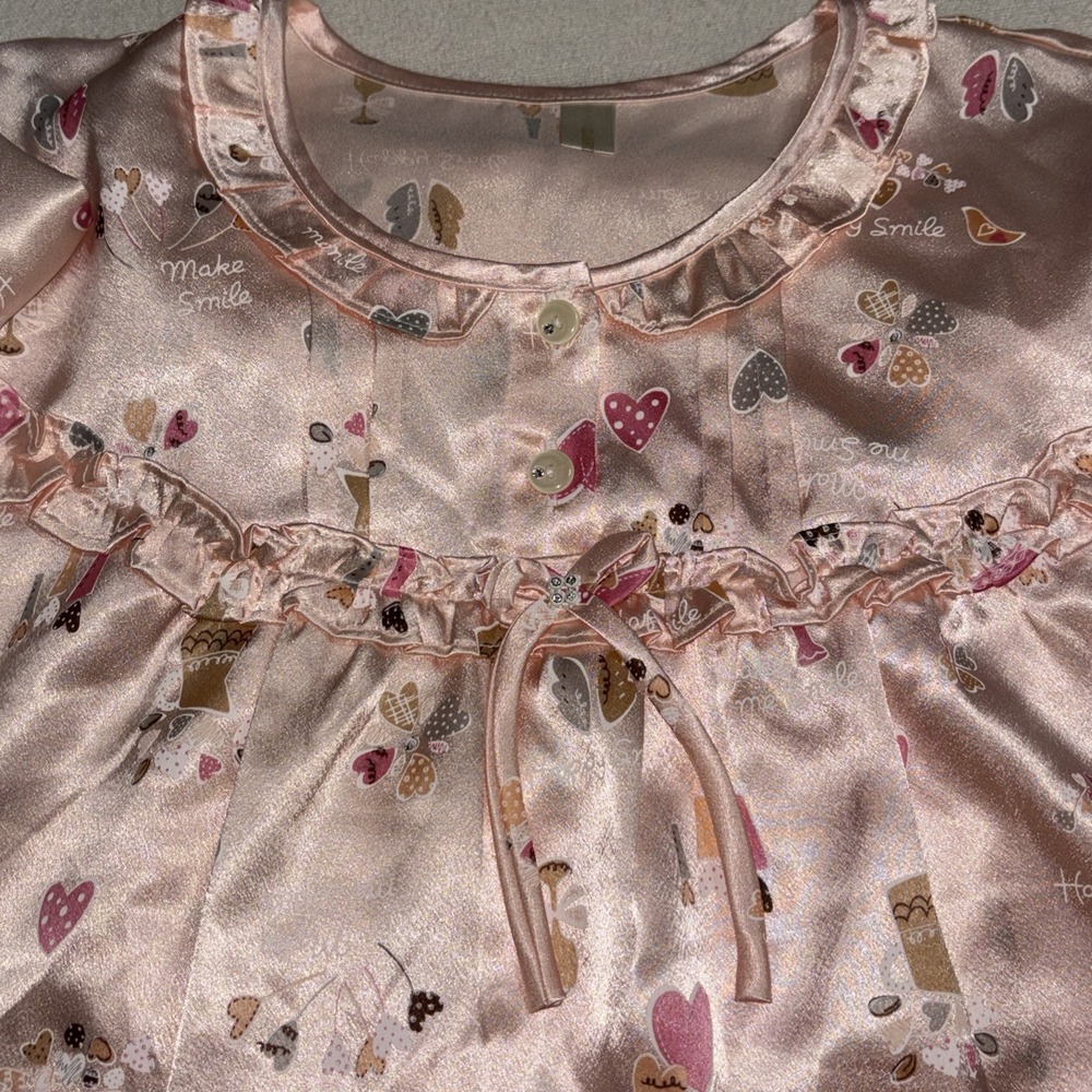 CARINA Womens Pink Heart 2pc Top & Bottom Pajama Set Ruffle Satin Valentines SzM - Picture 3 of 8